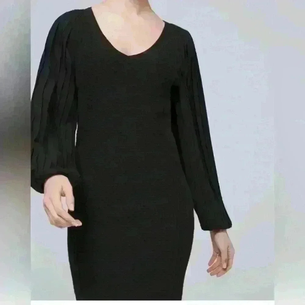 WHBM Black Pleated Drama Sleeve Sweater Dress Size S NWT - Picture 9 of 10